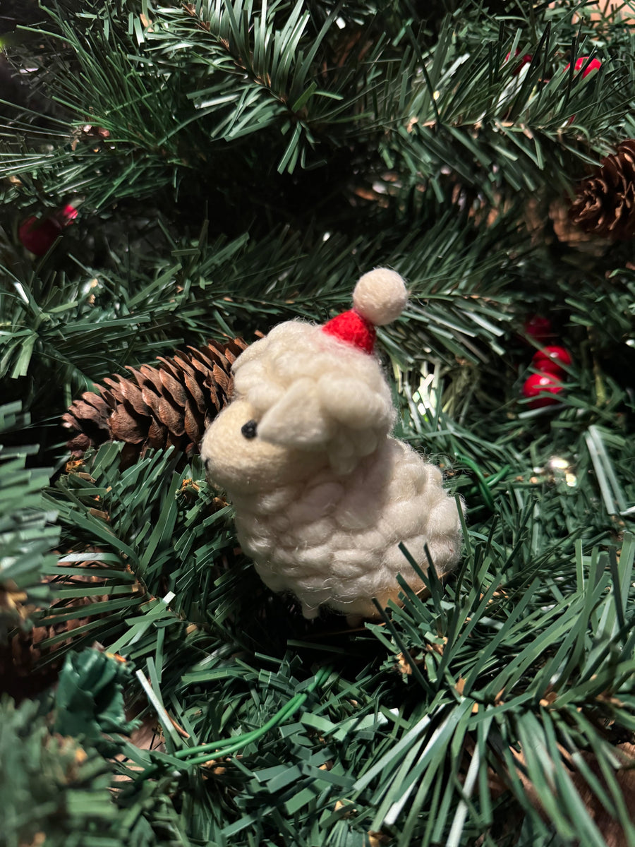 Fluffy Sheep with Christmas Hat